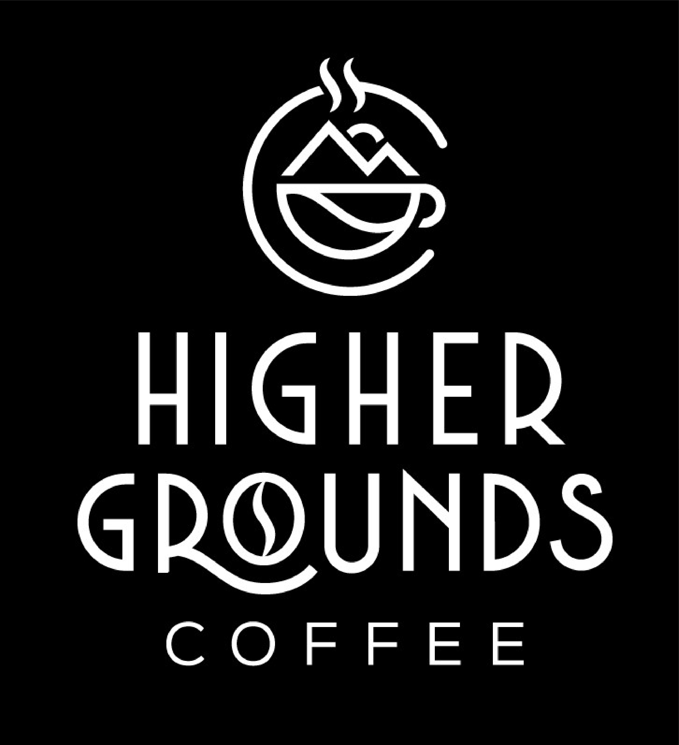 Higher Grounds Coffee logo with white text on black background