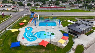 Drone image of Williston Water World water park. View from east.